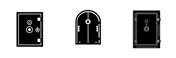 Vector icons of different types of safe doors with distinct designs for security and protection purposes