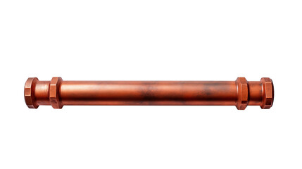 Metal pipe in copper tone with fittings rests Isolated on transparent Background