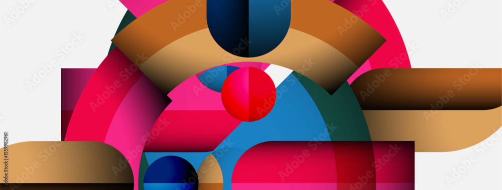 Poster abstract composition. geometric shapes overlap, creating vibrant color interplay. modern design, min
