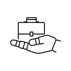 Artificial intelligence for business icon. Briefcase in robot's hand sign. Line style, editable stroke