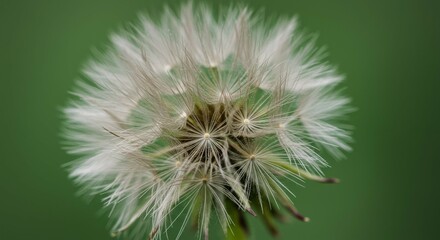 Obraz premium Dandelion Seed Head Close-up Against Green Background