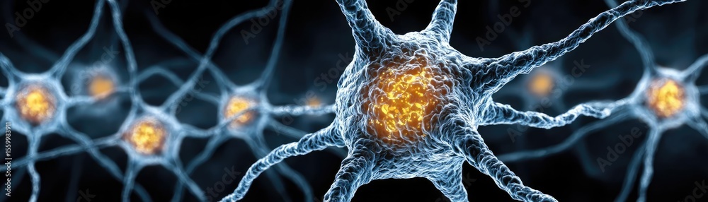 Aufkleber Neuro logic for adaptive neuron and biological concept. Detailed close-up of neurons showcasing intricate structures.