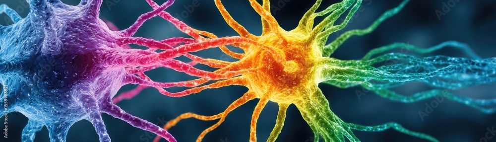 Aufkleber Neuro logic for adaptive neuron and biological concept. Colorful neurons connecting and communicating in vibrant patterns.