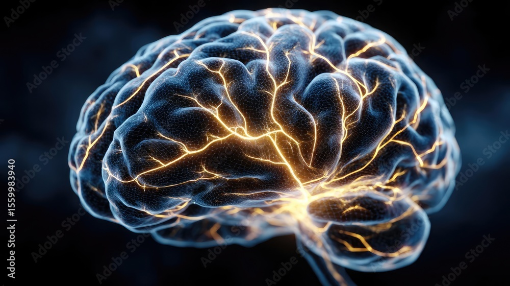 Aufkleber Neuro logic for adaptive neuron and biological concept. A conceptual image of a glowing brain representing cognitive function.