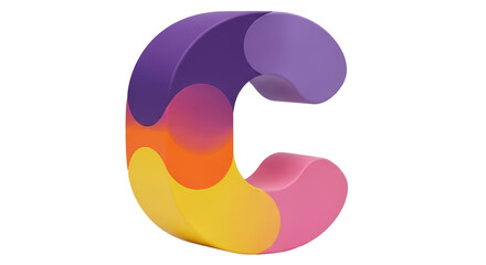 Isolated Abstract Letter C with Colorful Sections