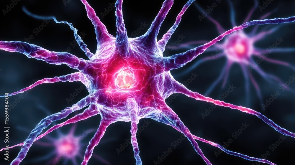Aufkleber neuro logic for adaptive neuron and biological concept. illustration of neurons with vibrant colors 