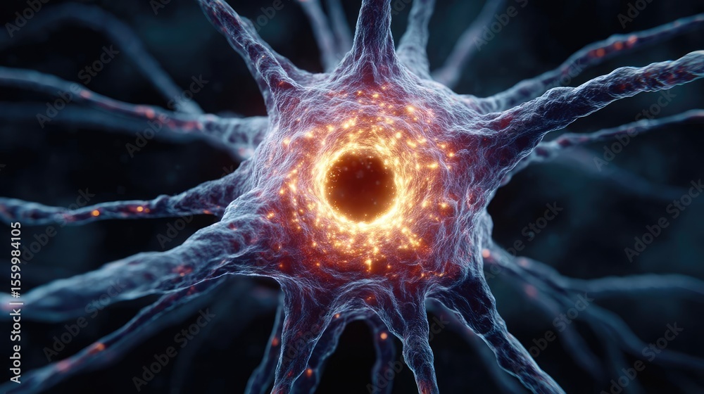 Aufkleber Neuro logic for adaptive neuron and biological concept. Close-up view of a neuron showcasing its intricate structure.