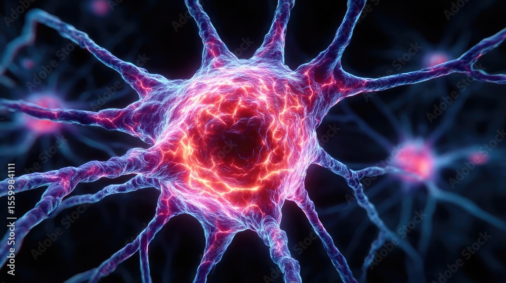 Aufkleber Neuro logic for adaptive neuron and biological concept. Vibrant neuronal structure showcasing connections and activity.