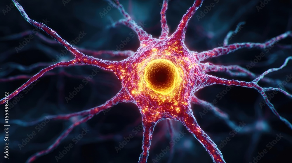 Aufkleber Neuro logic for adaptive neuron and biological concept. Stunning close-up of a neon neuron, illustrating neural connections.