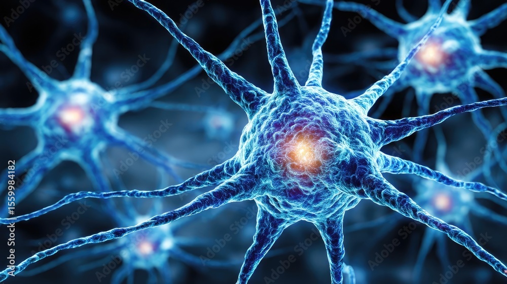 Aufkleber Neuro logic for adaptive neuron and biological concept. Close-up of neurons showcasing intricate cell structures.