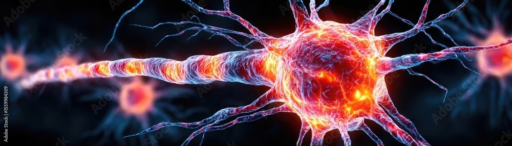 Aufkleber Neuro logic for adaptive neuron and biological concept. Vivid illustration of a neuron showcasing intricate structures.