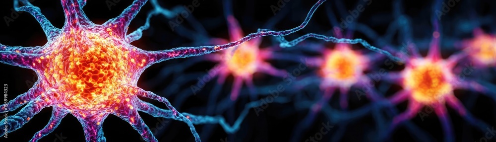 Aufkleber Neuro logic for adaptive neuron and biological concept. A detailed view of vibrant neurons transmitting signals.