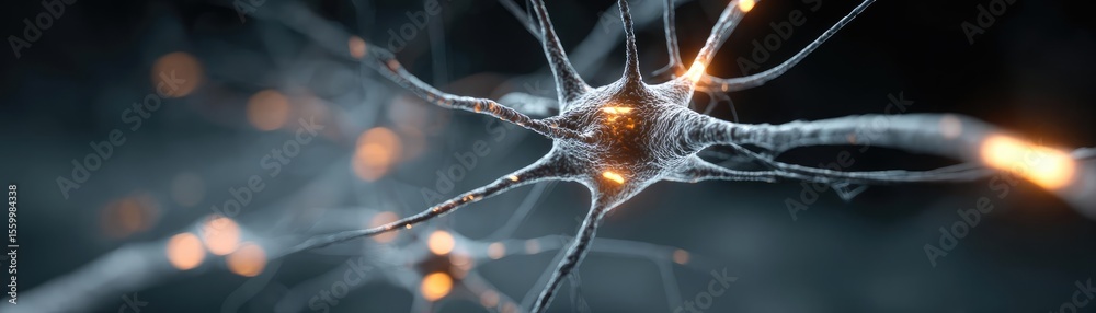 Aufkleber Neuro logic for adaptive neuron and biological concept. Abstract representation of a neural network with glowing synapses.