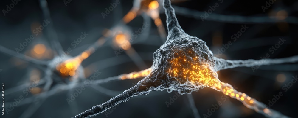 Aufkleber Neuro logic for adaptive neuron and biological concept. Close-up view of glowing neurons in a neural network.