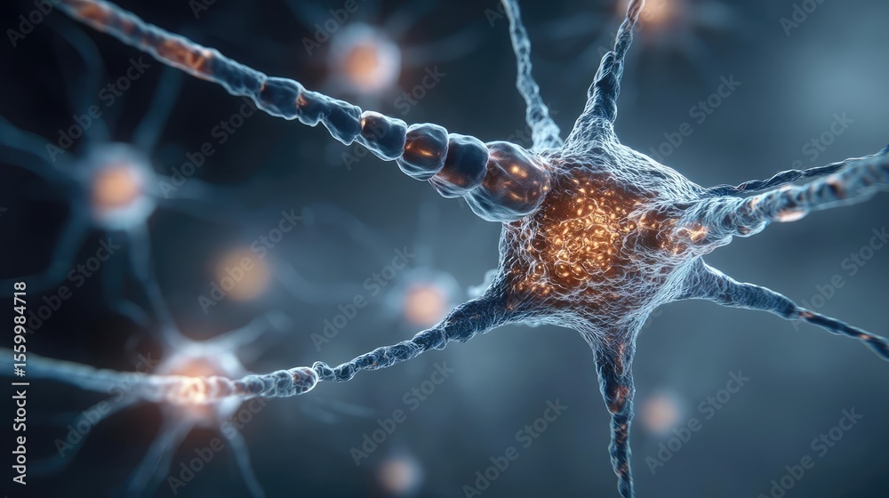 Aufkleber Neuro logic for adaptive neuron and biological concept. Close-up view of a neuron illustrating neural connections.