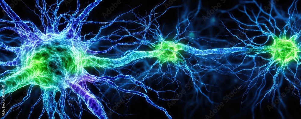 Poster neuro logic for adaptive neuron and biological concept. vivid illustration of interconnected neurons
