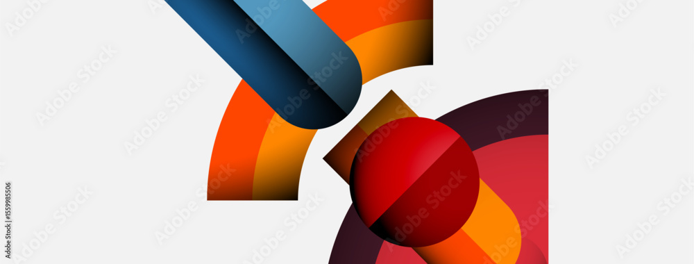 Aufkleber Abstract geometric composition. Curved shapes intersect, creating dynamic visual impact. Warm colors dominate, with cool accents. Minimalist design.
