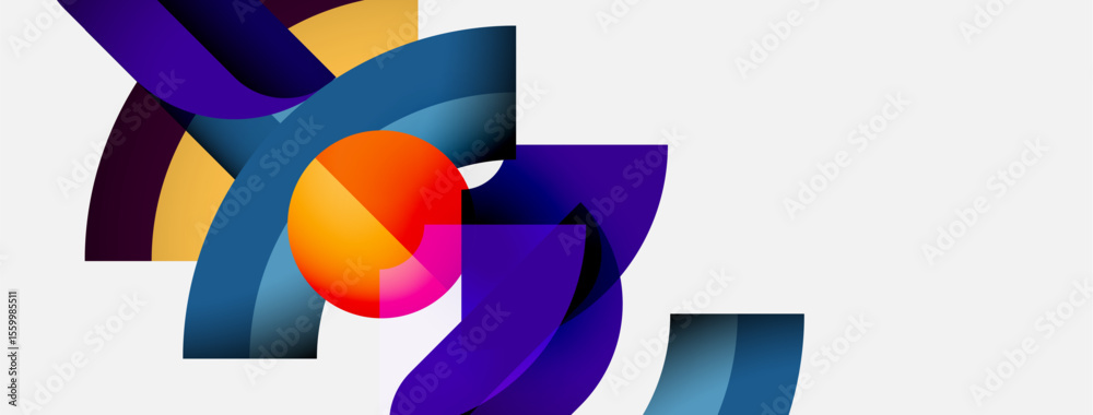 Aufkleber Abstract shapes overlap, creating vibrant color gradients. Composition feels dynamic, modern, visually engaging. Smooth transitions dominate design.