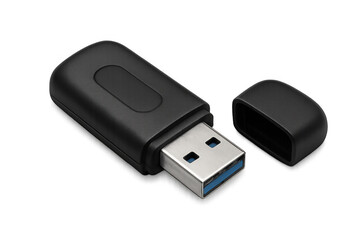 Black usb flash drive with transparent background and open cap