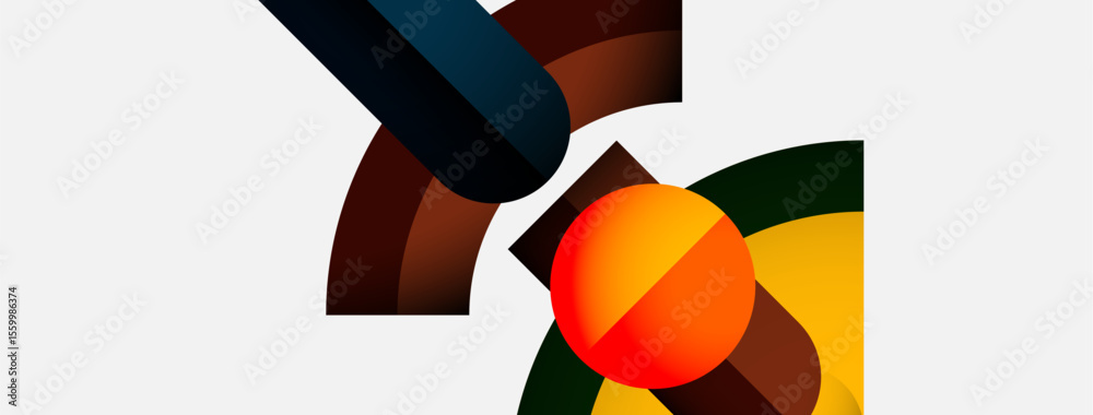 Aufkleber Abstract geometric shapes overlap, creating vibrant color contrasts. Orange circle dominates composition, balanced by darker hues. Minimalist design.