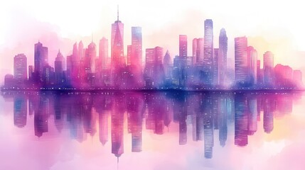 Cityscape reflected, pastel colors