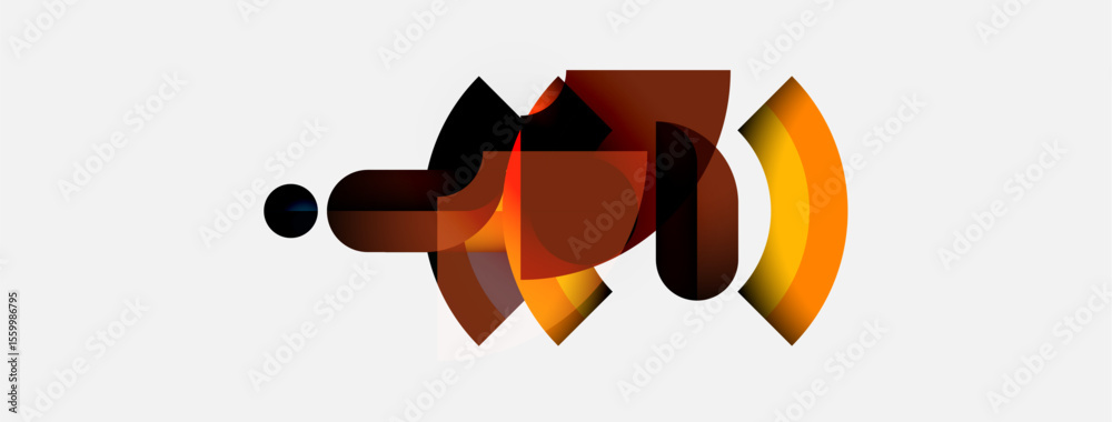 Aufkleber Abstract graphic design. Orange, brown hues dominate composition. Shapes overlap, creating dynamic visual effect. Minimalist style.