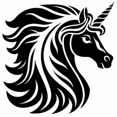 Fantasy Unicorn Profile Elegant Black and White Design