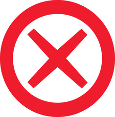 Obraz premium Red circle with bold white cross symbol indicating wrong answer or cancellation icon sign
