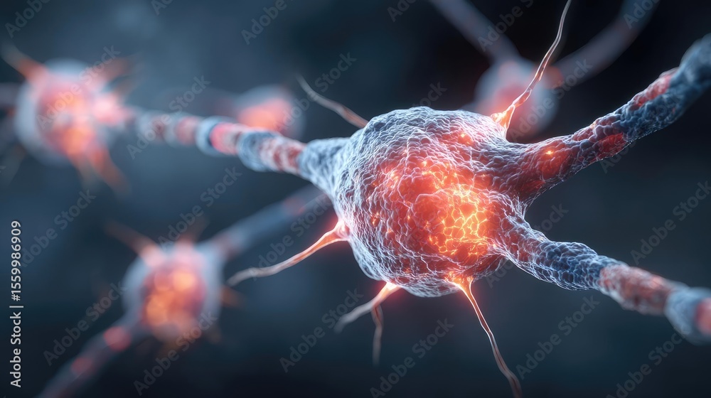 Aufkleber Neuro logic for adaptive neuron and biological concept. Detailed close-up of neurons, showcasing their intricate structure.