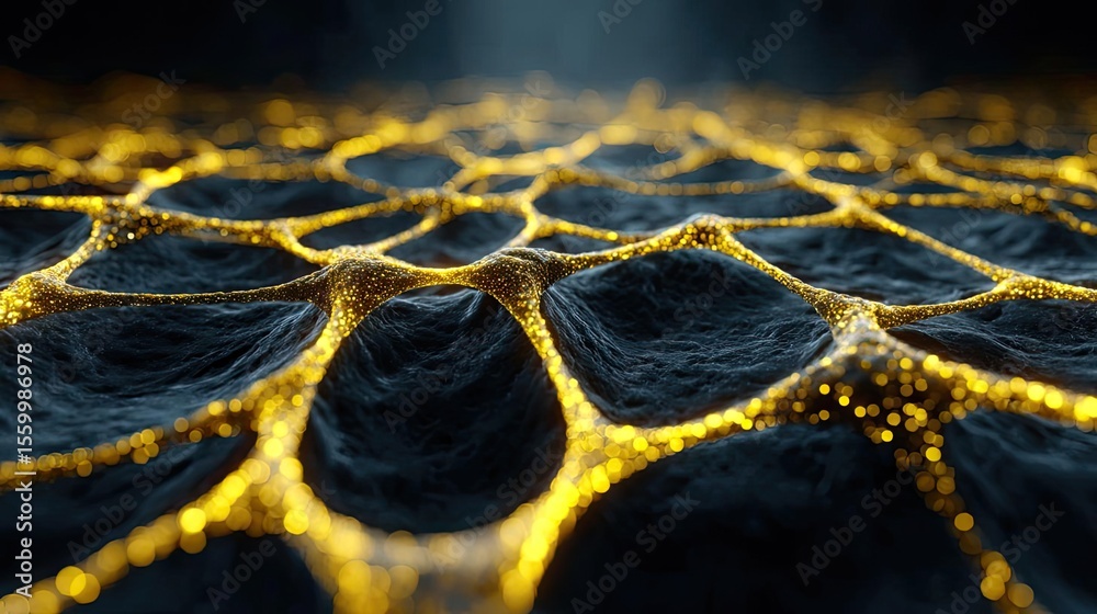 Aufkleber Neuro logic for adaptive neuron and biological concept. Abstract visualization of a glowing network in dark space.