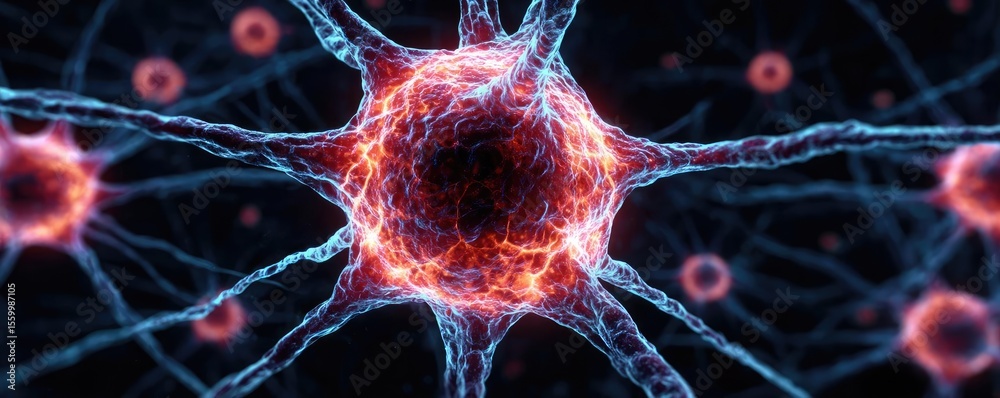 Aufkleber Neuro logic for adaptive neuron and biological concept. Close-up view of interconnected neurons in vibrant colors.