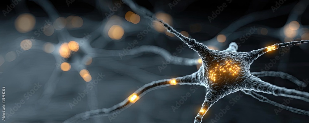 Aufkleber Neuro logic for adaptive neuron and biological concept. Close-up view of neural cells in a digital representation.