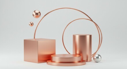 Geometric Podium with Rose Gold Accents for Product Display