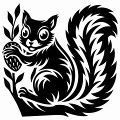 Obraz premium Curious Squirrel with Acorn Black and White Illustration