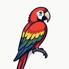 Fototapeta premium Colorful Cartoon Macaw Parrot Perched Illustration, Vibrant Feathers and Playful Design