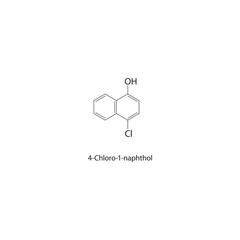 4-Chloro-1-naphthol skeletal structure. Halogenated polycyclic phenol compound schematic illustration. Simple diagram, chemical formula.