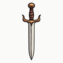 Cartoon Style Sword Illustration with Brown Hilt and Shiny Silver Blade on White Background