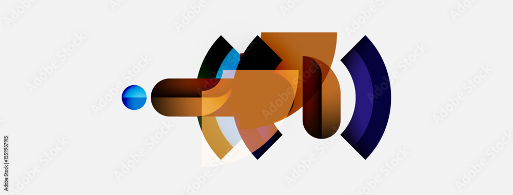 Aufkleber Abstract shapes overlap, creating dynamic composition. Warm tones blend with cool blues, suggesting movement, depth. Minimalist design.