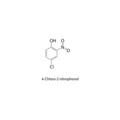 4-Chloro-2-nitrophenol skeletal structure. Halogenated nitrophenol compound schematic illustration. Simple diagram, chemical formula.