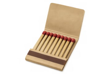 Open matchbox with matches on transparent background