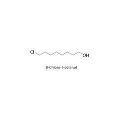8-Chloro-1-octanol skeletal structure. Halogenated alcohol compound schematic illustration. Simple diagram, chemical formula.
