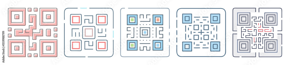 Poster various unique qr code designs with different patterns and color palettes