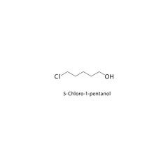5-Chloro-1-pentanol skeletal structure. Halogenated alcohol compound schematic illustration. Simple diagram, chemical formula.