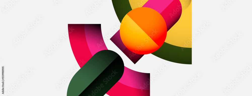 Aufkleber Abstract colorful shapes overlap, creating dynamic composition. Bright hues blend, forming modern visual experience.