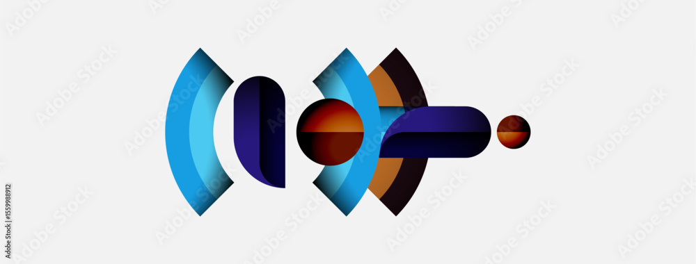 Aufkleber Abstract graphic design features layered shapes. Blue, red, purple hues create dynamic visual effect. Modern, minimalist aesthetic.