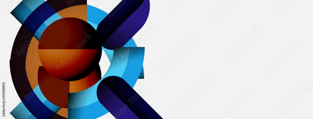 Poster abstract geometric shapes, vibrant colors, circular design. modern composition with gradients, dynam