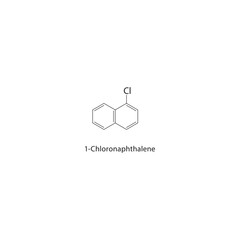 1-Chloronaphthalene skeletal structure. Halogenated polycyclic aromatic compound schematic illustration. Simple diagram, chemical formula.
