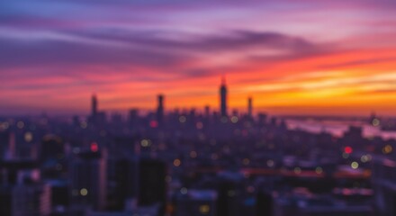 Obraz premium City Skyline at Colorful Sunset Evening View