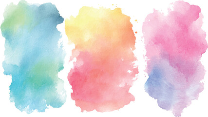Obraz premium Set of colorful watercolor brush strokes, paint blots, and circles isolated on a Multicolored textured white background, 