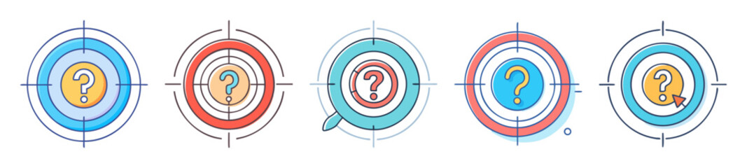 Illustrative presentation of problem solving targets with question marks in the center